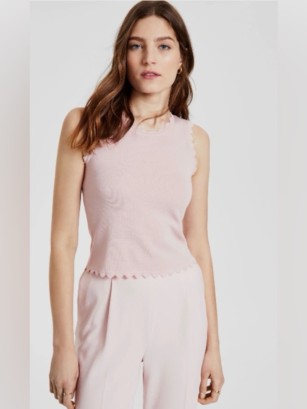 Bar III  Women’s Ballet Pink Scallop-Trim Textured Knit Tank  Size Large *NWOT